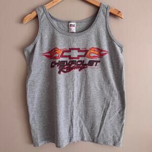 Vintage Gray Anvil Chevrolet Racing Flames Graphic Sleeveless Tank Top Medium